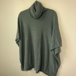 Garnet Hill cashmere pointelle sweater cape turtleneck sea green womens S boxy